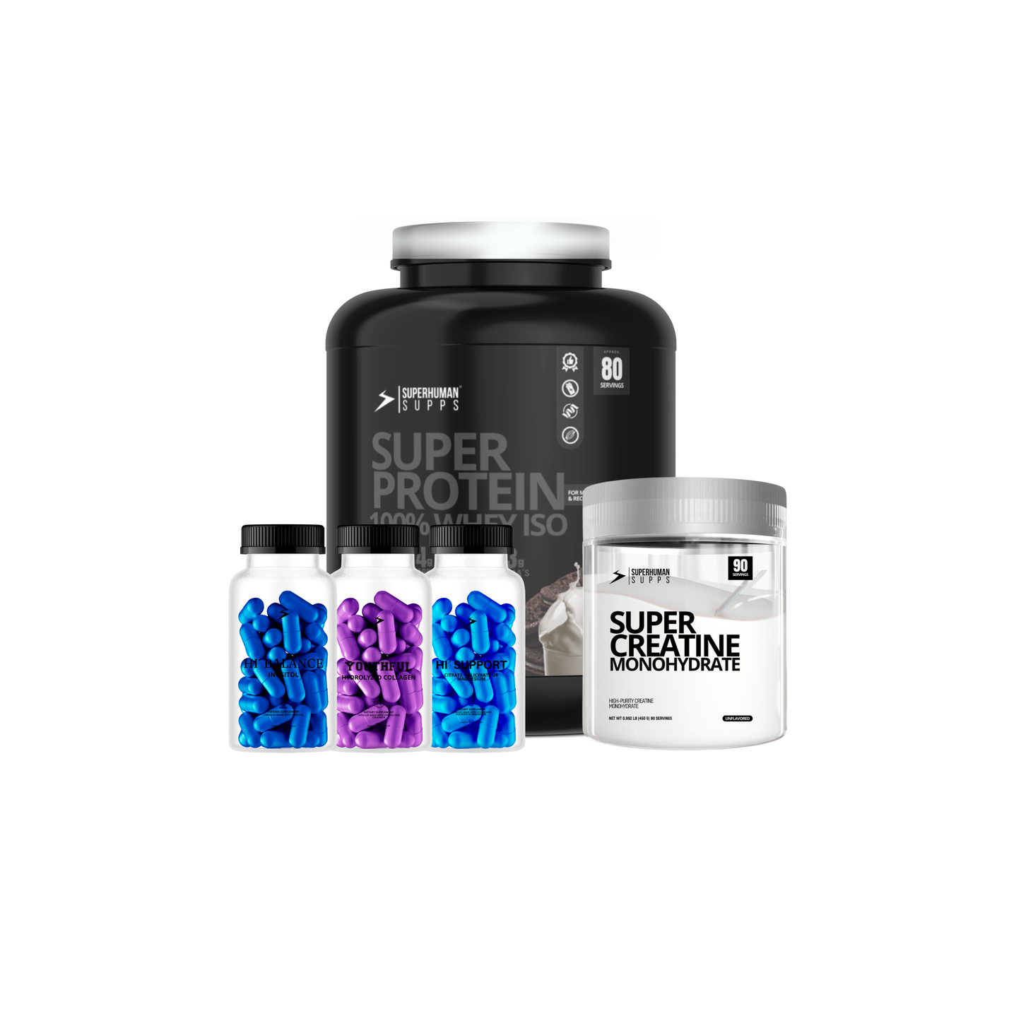Superprotein 100% Whey ISO + Supercreatine Monohydrate + Inositol + Colágeno Hidrolizado + Citrato + Glicinato de Magnesio