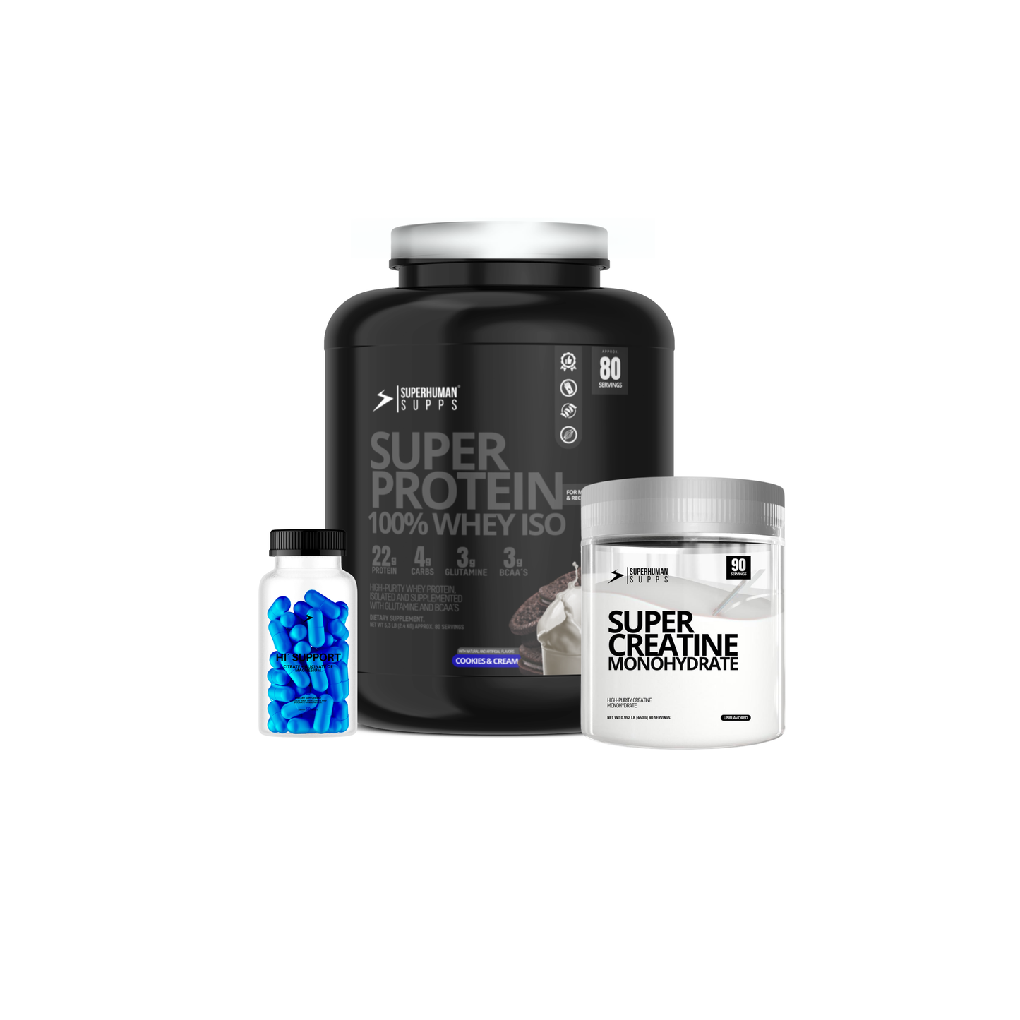 Superprotein 100% Whey ISO | 80 Servicios + Supercreatine Monohydrate | 90 Servicios + Citrato + Glicinato de Magnesio | 60 Cápsulas